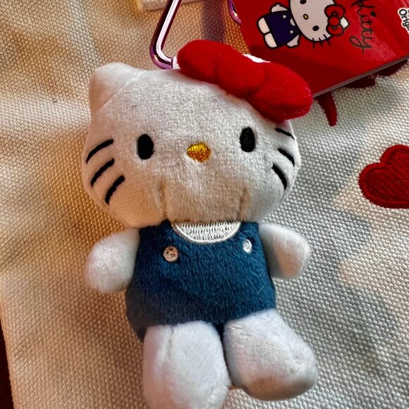 NWT Sanrio Hello Kitty Embroidered Canvas Tote Bag with Charm - Picture 3 of 11